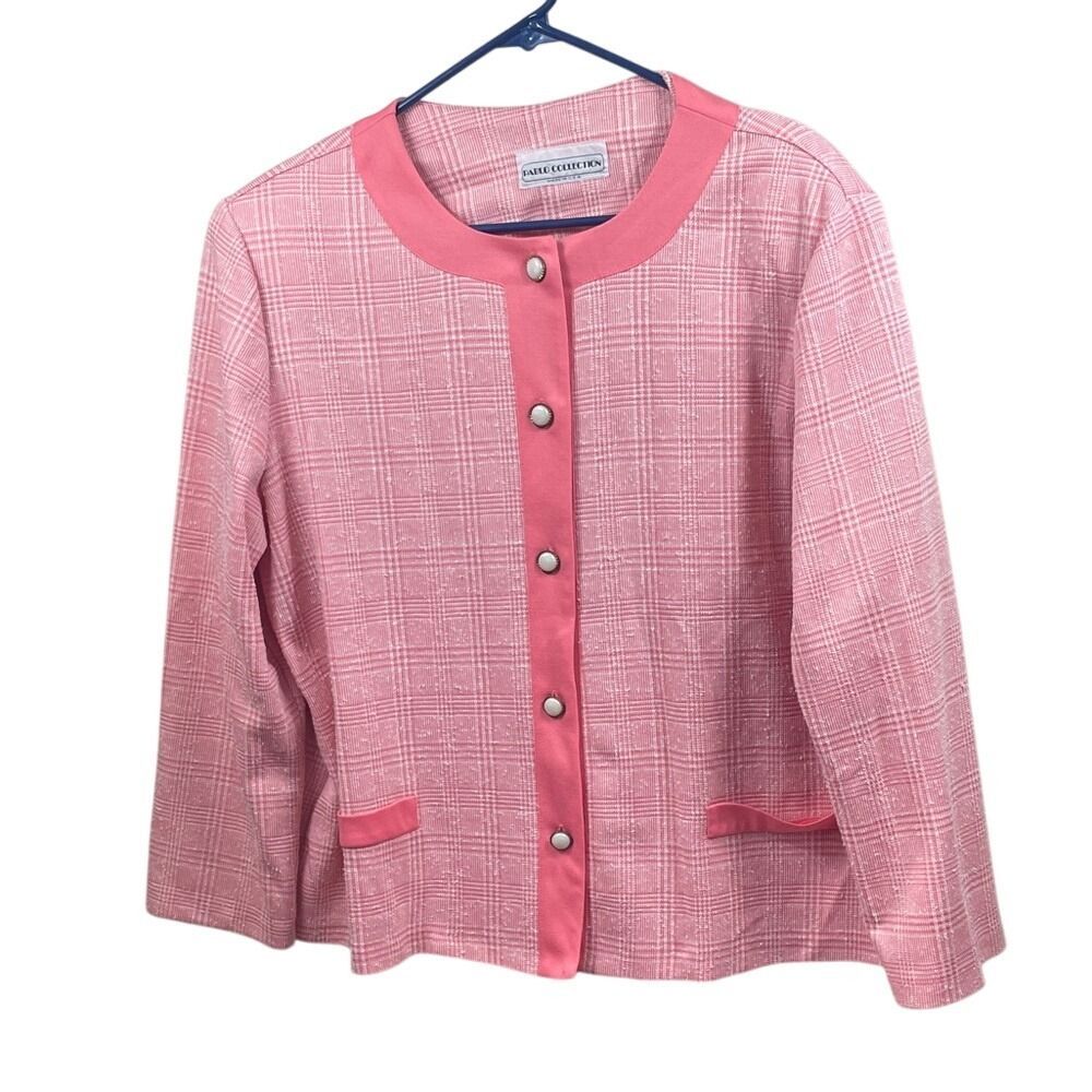 Pink Plaid Button Front Jacket Career Business Casual Blazer‎
